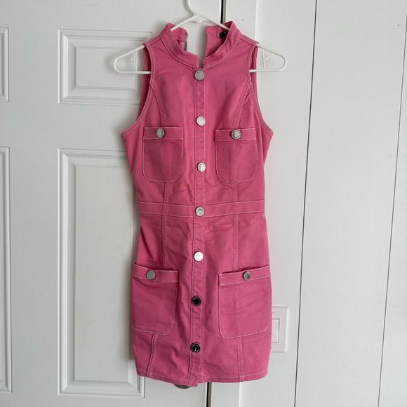 BALMAIN Button-embellished Denim Mini Dress In Pink size 36 - Picture 7 of 11